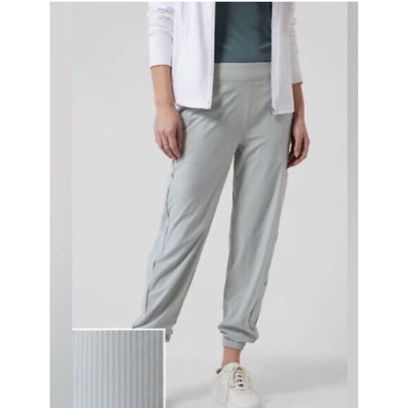 Athleta Pants - ATHLETA Brooklyn Jogger Women 12 Sage Green Stripe Lightweight Performance Daily
